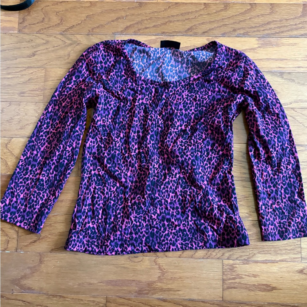Pink and purple and black leopard print quarter sleeve top